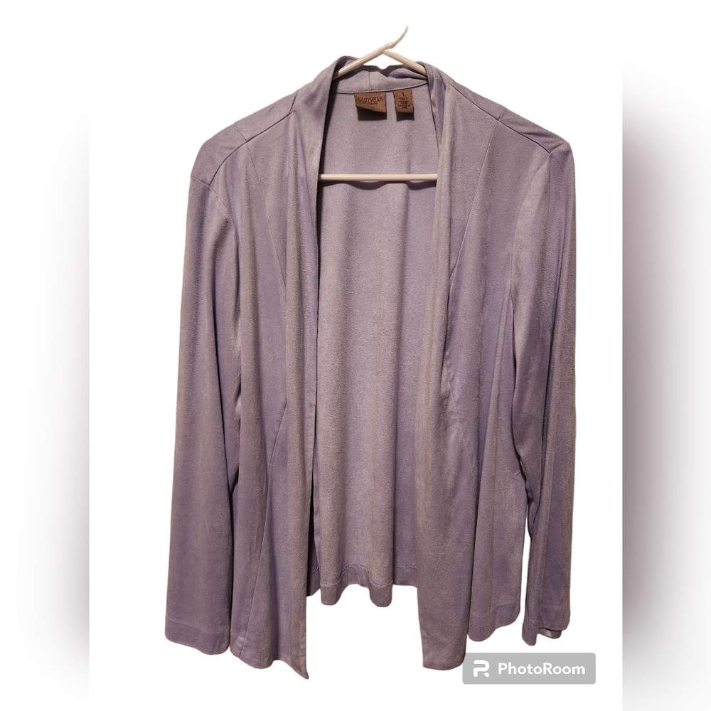 Chico's Open Front Cardigan Light Blue Long Sleeve Lightweight Faux Sued…